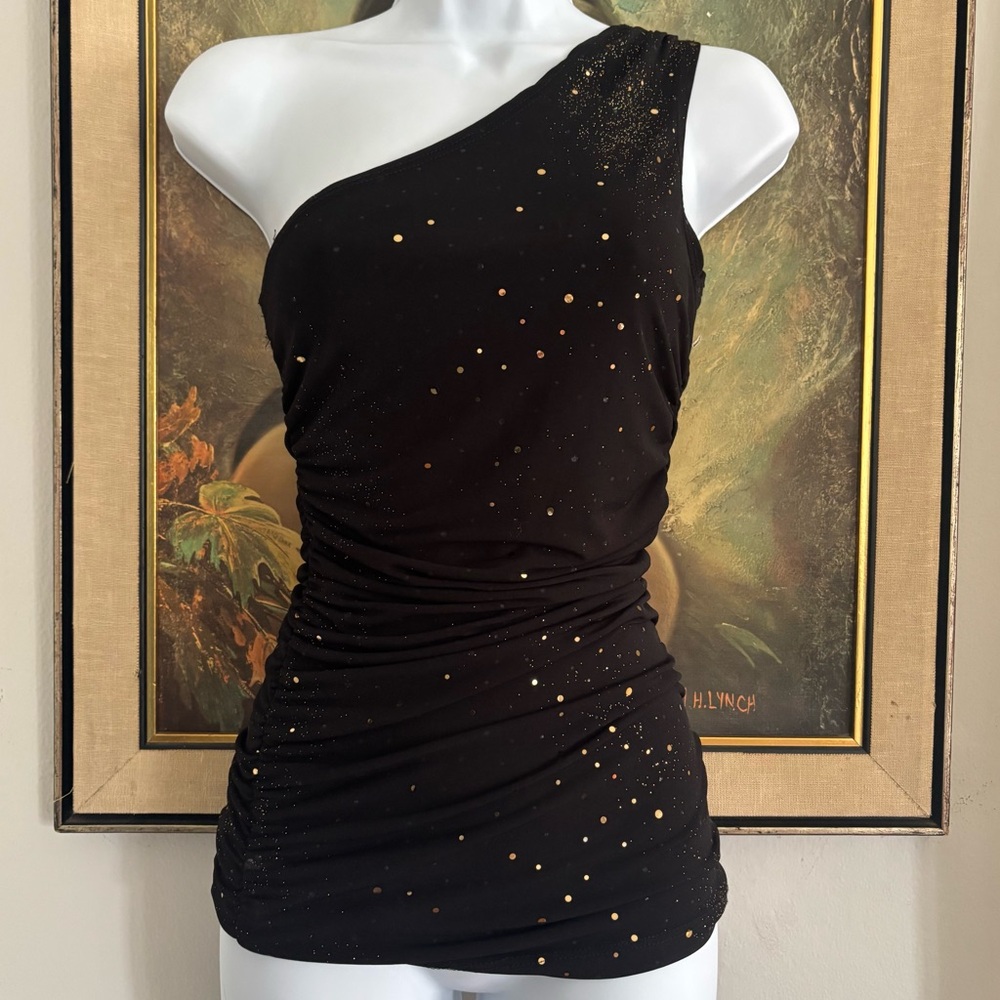 Vintage 1990s Fairy Black One Shoulder Stretchy Shimmer Top
